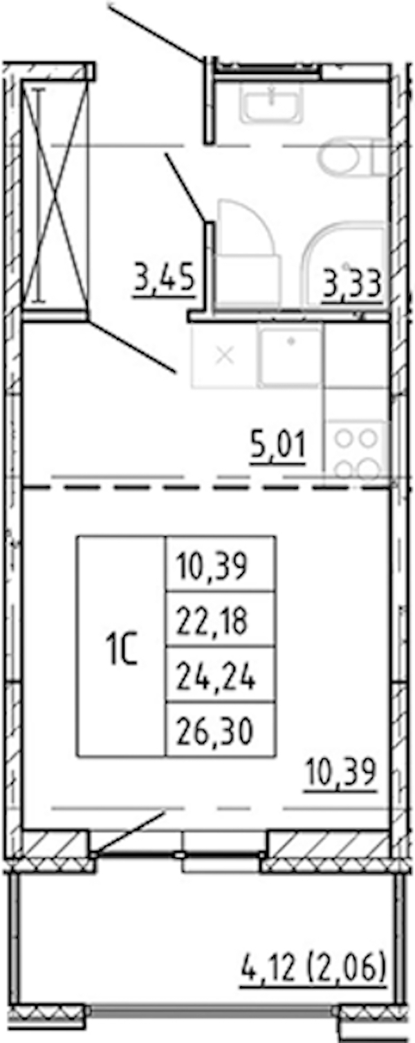 Квартира студия 22.18 м², 12/12 эт., ЖК «Полис Новоселье»